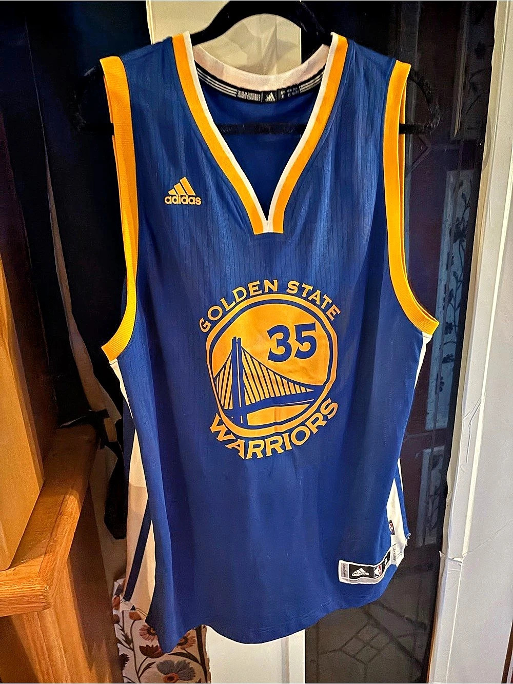 NBA adidas Kevin Durant #35 Golden State Warriors jersey Men's Blue & Yellow XL